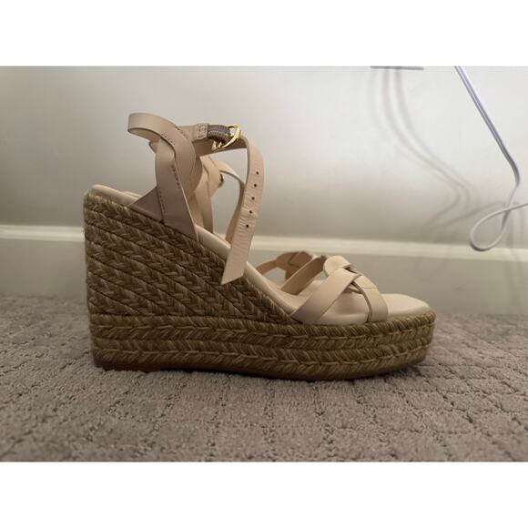 NWOB Stuart Weitzman Braida Max Espadrille Wedge Sandal in White Leather SZ 8 - Picture 7 of 7